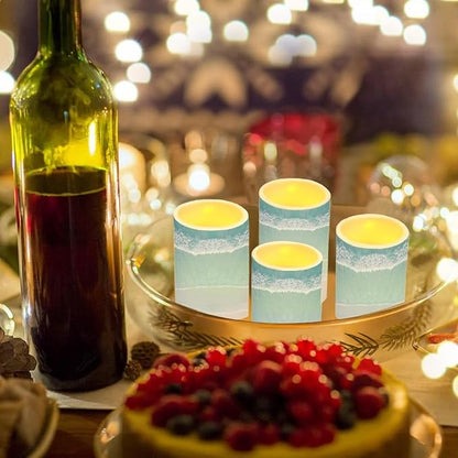 Flameless Flickering Candles with Remote Set of 2, Beach Light Blue, Color Changing Battery Operated LED Candles with Timer for Home Indoor Coastal Decoration