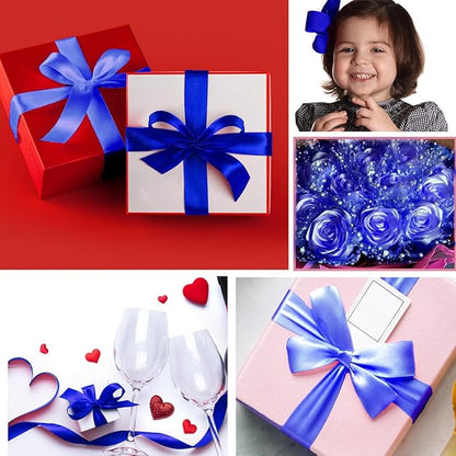 Blue Satin Ribbon 1-1/2 Inch x 2 Rolls Blue Wide Satin Fabric Ribbon for Gift Packaging, Christmas, Wedding, Flower Bouquet, Holiday Party, Invitation