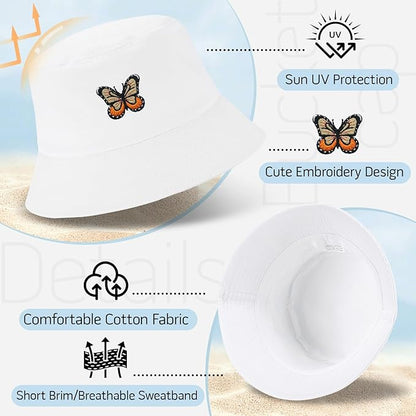 Fashion Embroidered Bucket Hat Cotton Summer Beach Sun Hat for Women Men Teen