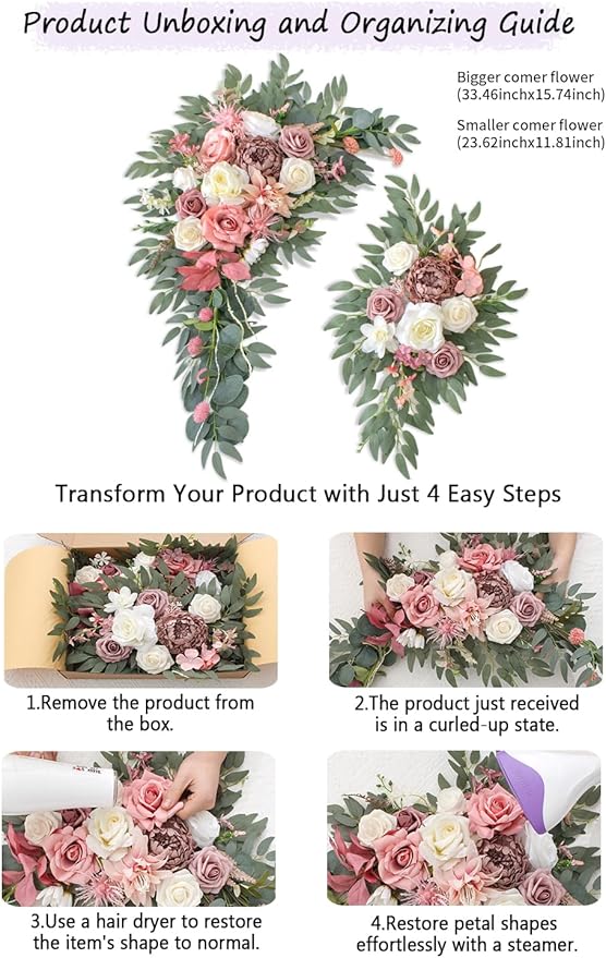 Artificial Flowers Wedding Arch Decor Arch Flowers (Set of 2) for Wedding Welcome Sign and Backdrop Decoration (New Pink)