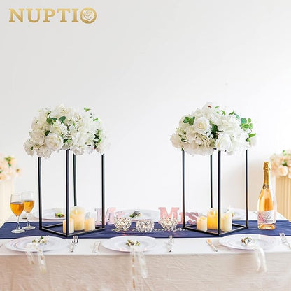 Nuptio Metal Black Vase, 2 Pcs 15.7 inch Tall Cylinder & Square Vases for Centerpieces, Home Party Decorations, Wedding, Anniversary, Birthday, Mother's Day