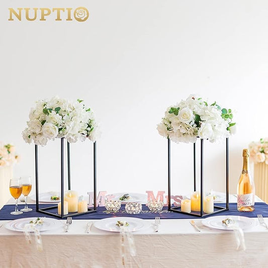 Nuptio Metal Black Vase, 2 Pcs 15.7 inch Tall Cylinder & Square Vases for Centerpieces, Home Party Decorations, Wedding, Anniversary, Birthday, Mother's Day