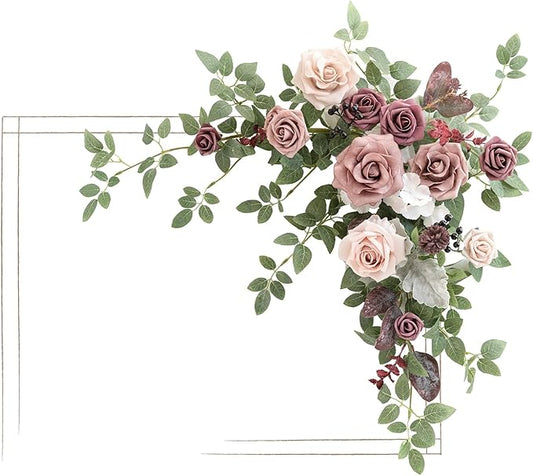 Ling's Moment Wedding Artificial Welcome Sign Flowers Swag Arch Floral Garland Decorations Dusty Rose Mauve For Ceremony Reception Entrance Entryway Party Banquets Easel Home Outdoor(NOT INCLUDE SIGN)