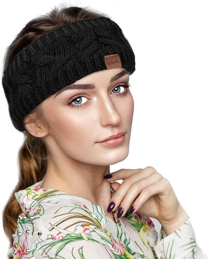 Loritta Womens Ear Warmers Headbands Winter Warm Fuzzy Cable Knit Head Wrap Fleece Lined Gifts
