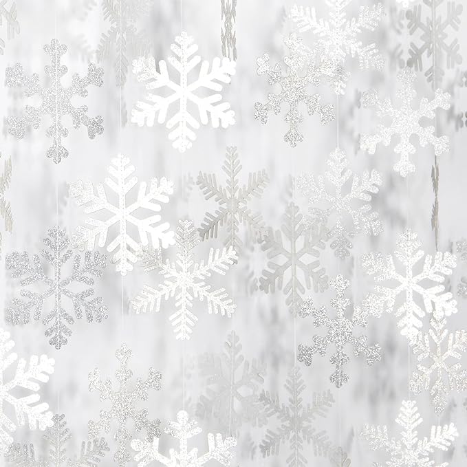 Snowflake Snow White-Silver Christmas Party-Decorations Garland - 6pcs Winter Girl Frozen Birthday New Year Hanging Decoration Streamers Banner, Wonderland Party Supplies Decor Panduola