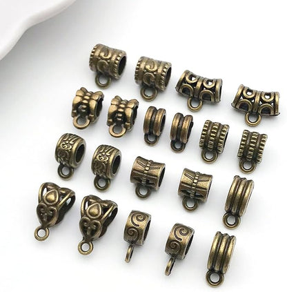 WOCRAFT 60pcs Antique Bronze Bails Space Beads Bracelet Charms for Jewelry Making Sets DIY Necklace Bracelet Keychain Crafting Charms Kit Craft Supplies (SN853)