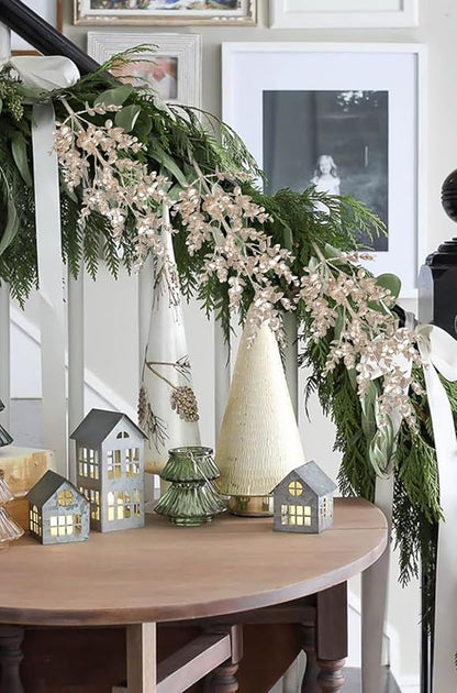 Hollyone 26.3” Christmas Tree Picks and Sprays 3Pcs Champagne Artificial Eucalyptus Stems Eucalyptus Leaves Branches Fake Leaf Floral for Vase DIY Xmas Tree Garland Wreath Centerpieces Wedding Decor