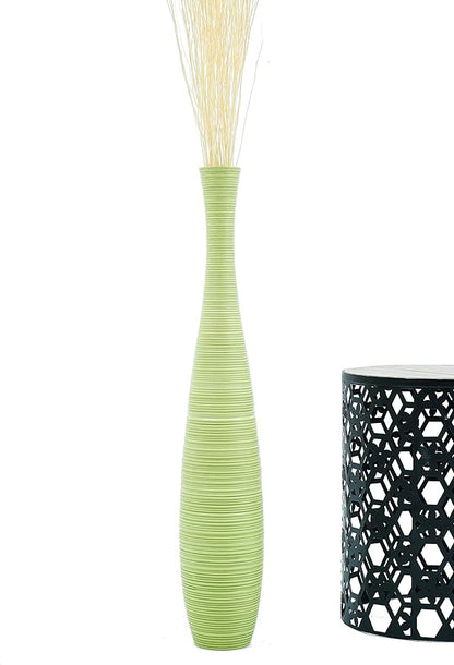 Leewadee Large Floor Vase – Handmade Flower Holder Made of Wood, Sophisticated Tall Vase for Decorative Branches, Pampas Grass and Dried Flowers, 36 inches, Green