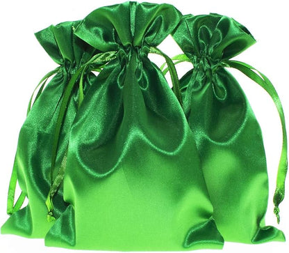 3" x 4" Green Satin Gift Bags, Jewelry Bags, Wedding Favor Silky Drawstring Bags Baby Shower Christmas Gift Bags 50 per Pack