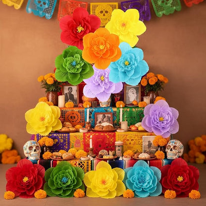 Giant Paper Flowers Artificial Large Paper Flower Decoration for Handcrafted Wall Backdrop Christmas Mexican Wedding Graduation Bridal Shower Birthday Party Supplies(Mexican Fiesta,18 Pcs)