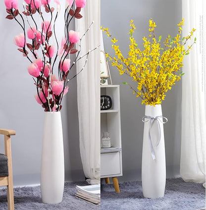 White Ceramic Floor Vase 17.7 Inches Tall Flower Holder Decorative Large Vases for Table Centerpieces Shelf Home Decor Living Room Branches Sky-Dried Flower Arrangement Simple Decorative