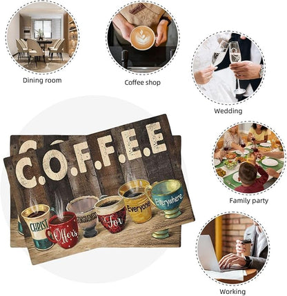 Christian Coffee Placemats Set of 6 Coffee Table Mats Washable Place Mats for Home Party Indoor Kitchen Dining Table Decoration 12x18 Inch