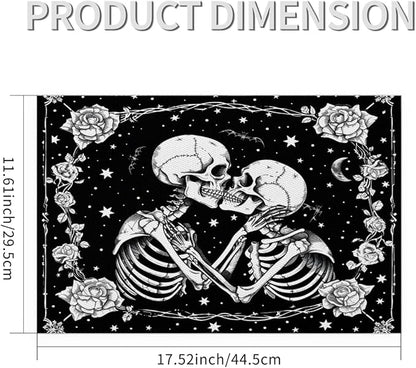 Halloween Skull Goth Flower Placemats Set of 1 PVC Vinyl Non Slip Table Mats Heat Resistant Place Mats Washable Wipeable Dining Table Mat for Kitchen Decor Party Indoor Outdoor Decorative Gift