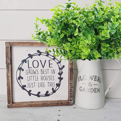 PASYOU Artificial Shrub, Fake Bush Simulation Eucalyptus Grass Greenery Leaves Plastic Plants Indoor Outdoor Outside Home Garden Office Bathroom Verandah Wedding Décor Decoration Planter Filler 8 Pcs
