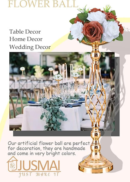 Artificial Flowers Ball 4 Pcs - Burnt Orange White Wedding Centerpiece for Table Decorations and Flower Arrangements