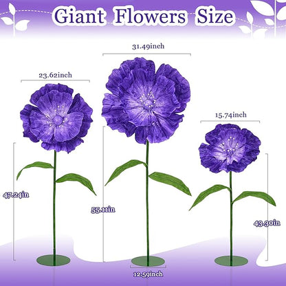 Purple Large Paper Flowers - Giant Paper Flowers 5.77FT Life Size Flowers Wedding Decorations for Birthday Party Outdoor Banquet Event Home Backdrop Decor