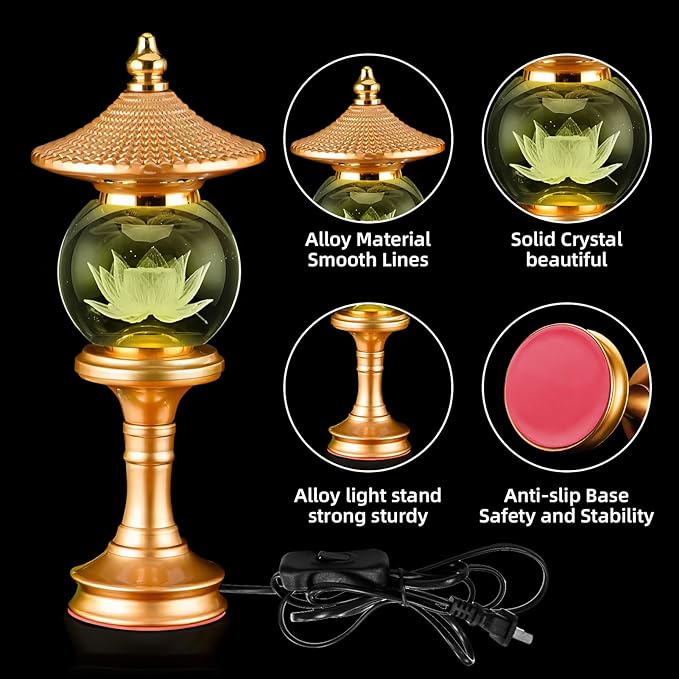 Lotus Lamp for Meditation, 7 Color Changing Crystal Buddha Light with Adjustable Switch, Ritual Decor for Buddhist Altar, Yoga Room, Home Temple Supplies & Spiritual Gift (10 inch)