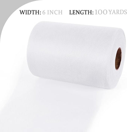 White Tulle Mesh Ribbon 6 Inch x 100 Yards(300ft) Netting Spool Fabric Ribbon Ideal for Tutu Skirt Art Gift Wrapping Flower Bouquet Crafts Weddings Floral Arrangements