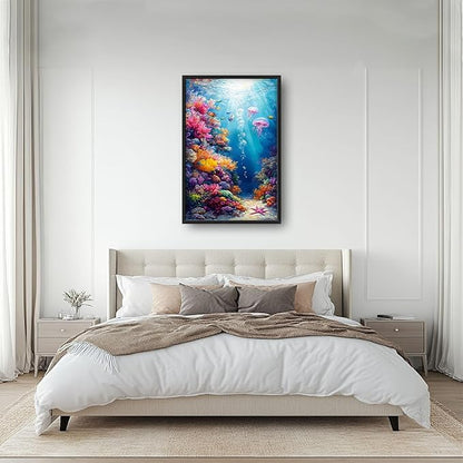 Ocean Large Wall Art Nautical Coral Sealife Pictures Wall Decor Undersea Canvas Seascape Print Painting Modern Artwork Home Decoration for Entrance Living Room Bathroom Bedroom Office Framed 36"x24"