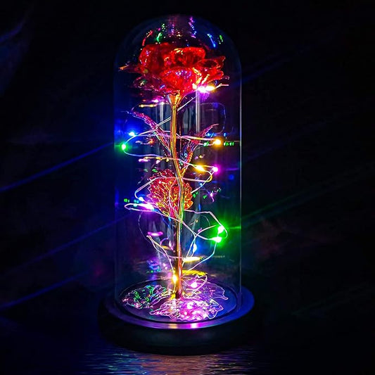 QUELIEN Christmas Rose Flower Gifts for Mom,Artificial Flower Lasts in A Glass Dome, Unique Gifts is for Mothers Day,Christmas,Anniversary(Red)