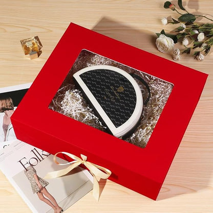3 Pcs Extra Large Red Gift Box for Presents with Ribbon 19x16x6 Inches Clear Gift Box with Window Magnetic Closure Gift Boxes with Lids