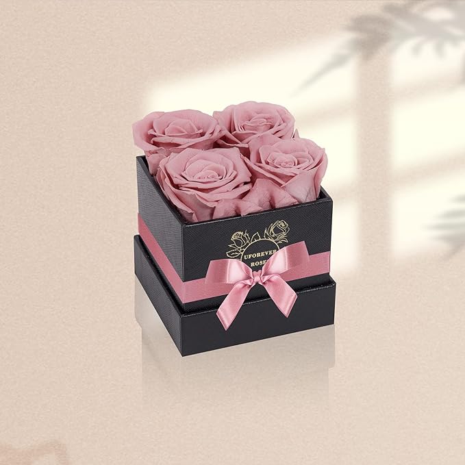 4-Piece Preserved Roses in a Box, Preserved Flowers, Roses Gift for Her, Dusty Pink
