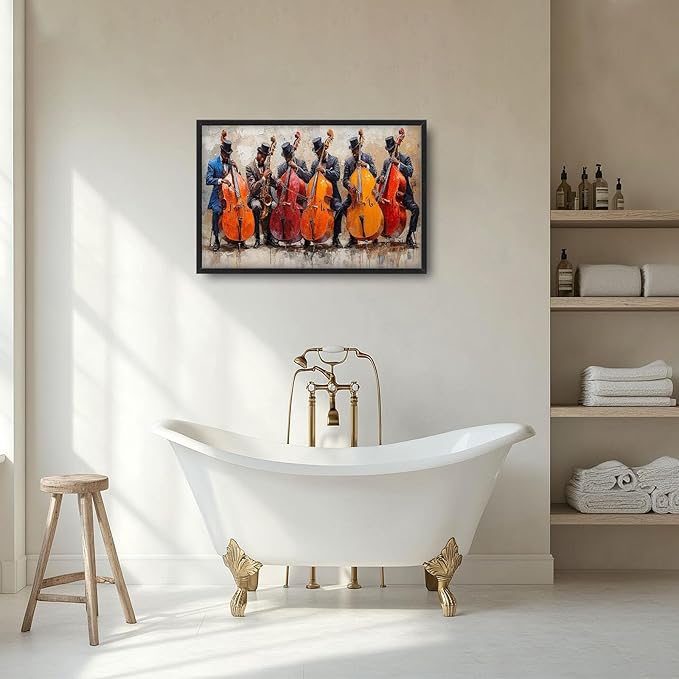 Music Cello Large Wall Art Musician Performance Pictures Wall Decor Musical Canvas Vintage Print Painting Modern Artwork Home Decoration for Living Room Bathroom Bedroom Office Framed 36"x24"