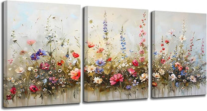 SERIMINO Large Wall Art for Living Room Canvas Prints, Nature Floral Botanical Wall Art Set 3 Piece Farmhouse Decor, Misty Flowers Modern Home Decor Paintings for Bedroom Bathroom 16"X24"