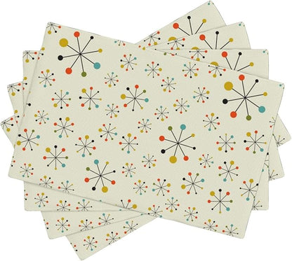 Mid Century Retro Placemats Set of 4 Yellow Kitchen Table Mats for Dining Farmhouse Holiday Home Decor,Linen Washable Place Mats 12x18 4 PCS, Style-18