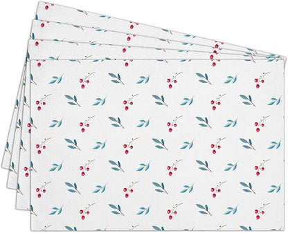 Cotton Linen Waterproof Placemats Set of 4, Berries Dining Mat Table Mats Decor Fabric for Kitchen Dinner Coffee Shop Table, Indoor/Outdoor Washable Wipeable Placemat -N033