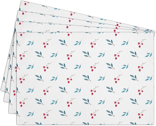 Cotton Linen Waterproof Placemats Set of 4, Berries Dining Mat Table Mats Decor Fabric for Kitchen Dinner Coffee Shop Table, Indoor/Outdoor Washable Wipeable Placemat -N033