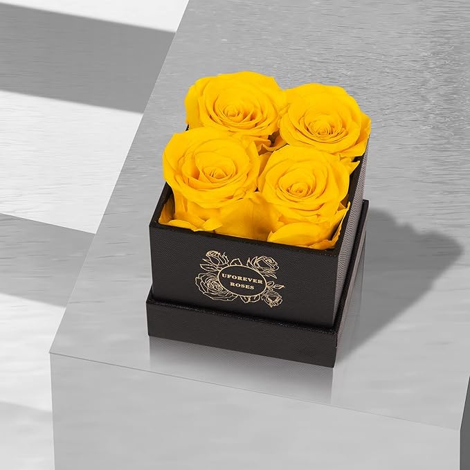 4-Piece Preserved Roses in a Box, Preserved Flowers, Roses Gift for Her, Yellow