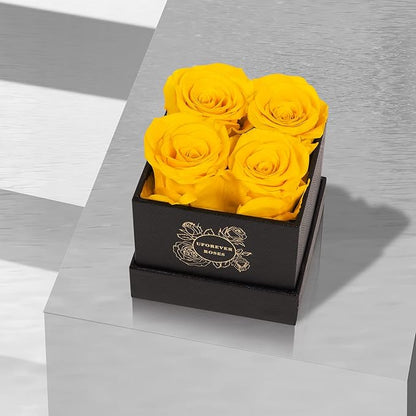 4-Piece Preserved Roses in a Box, Preserved Flowers, Roses Gift for Her, Yellow