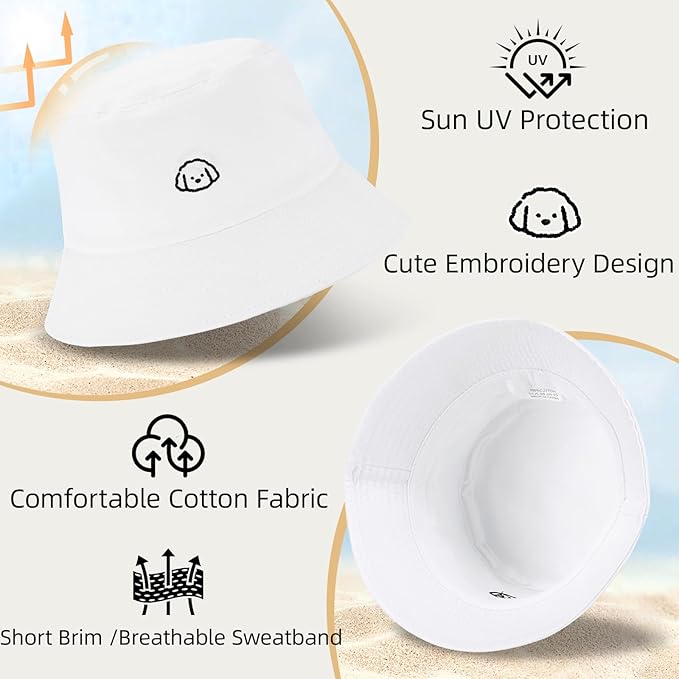 Fashion Embroidered Bucket Hat Cotton Summer Beach Sun Hat for Women Men Teen