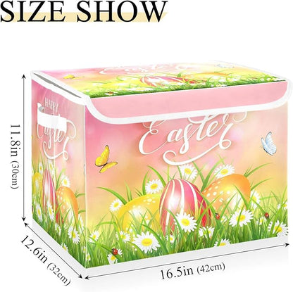senya Easter Storage Baskets Collapsible Storage Bins with Lids, Happy Easter Eggs and Butterfly Storage Boxes Clothes Baskets for Organizing