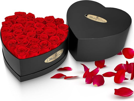 The Eternity Rose 30-Piece Preserved Roses in a Luxury Gift Box – Real Roses in Heart Black Box – A Valentine’s Gift as Everlasting as Your Love