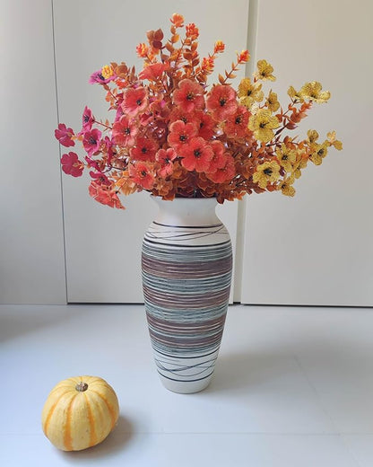 Ceramic Rustic Farmhouse Vase, 12.6” Large Vintage Flower vase for Home Decor, Tall Boho Textured Vases for Living Room, Table, Mantel, Shelf and Centerpieces Decor and Housewarming (B)