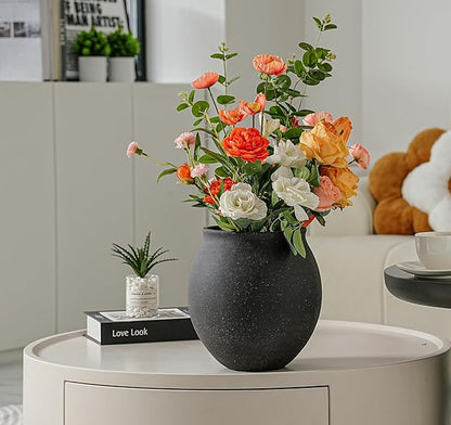 Large Black Ceramic Vase,Wide-mouthed Round Planter with Drainage Hole, 9.7 Inch Tall Minimalist Farmhouse Decor for Indoor Flowers, Plants, Table Centerpiece, Shelf, Floor,Living Room (Matte Black)
