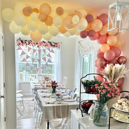 Togvu Blush Pink Balloons Different Sizes, 123 Packs Boho Pink Balloons, Pack of 18 12 10 5 Inch Retro Pink Balloons Garland Arch Kit for Boho Birthday Baby Shower Wedding Party Decoration