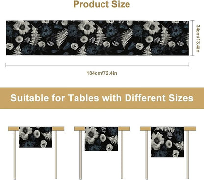 Vintage Floral Table Runner,Gothic Blue White Retro Floral Plant Print Table Runner for Home Kitchen Table Dining Indoor Outdoor Party Decor 13x108 Inch