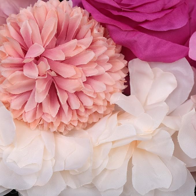 6 Pcs Flower Wall Panels, 23.6"x15.7" Artificial Flower Wall Backdrop Fuchsia Floral Panel with 3D Rose, Dahlia, Peony, Chrysanthemum for Wedding Party Nursery Home Decor