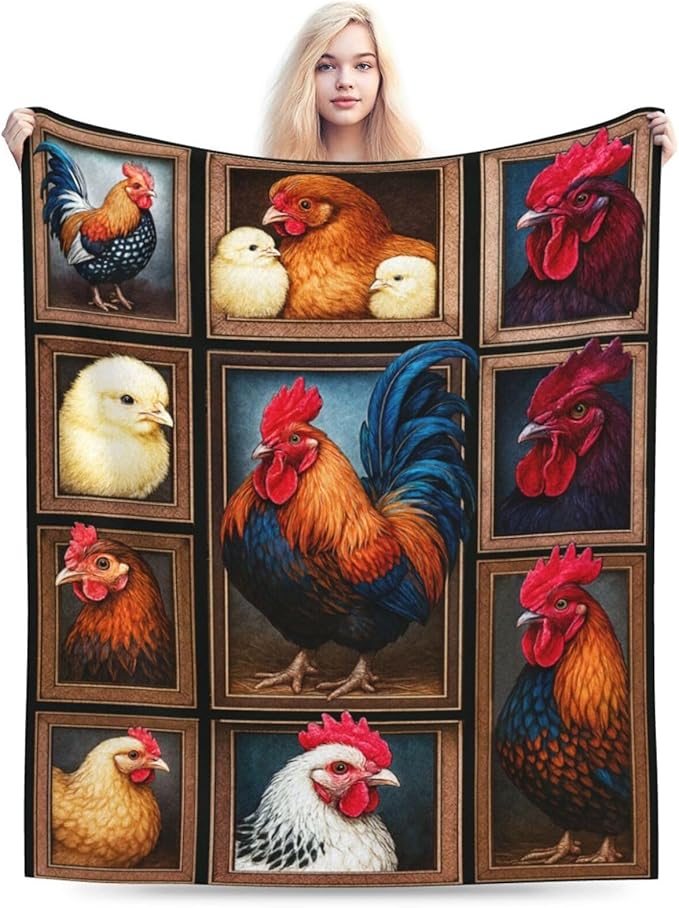 Rooster Blanket Chicken Throw Blanket Farm Animal Soft Cozy Fleece Fuzzy Stuffed Plush Flannel Gifts for Girls Women Boys Kids Adults 50"X60"