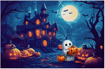 Halloween Cute Ghosts Pumpkin Placemats Set of 6 PVC Vinyl Non Slip Table Mats Heat Resistant Place Mats Washable Wipeable Dining Table Mat for Kitchen Decor Party Indoor Outdoor Decorative Gift