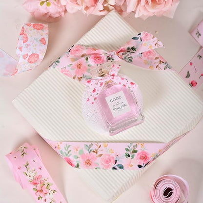 Floral Grosgrain Ribbon, 5 Rolls Flower Pattern Ribbon Spring Summer Fabric Decorative Craft Ribbon Roll for Gift Wrapping Decor Hair Bow Sewing Wreath Crafts (Pink Floral, 2.5Inch X 20Yards)