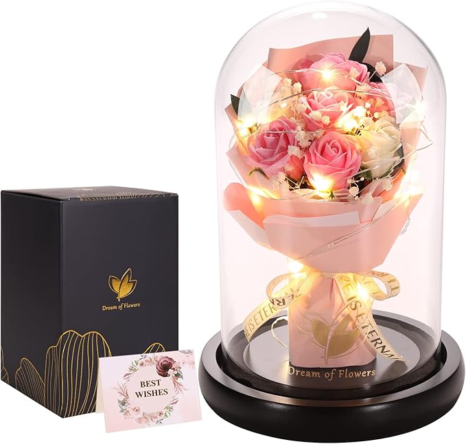 Christmas Rose Gifts for Her,Christmas Flower Gifts for Women,Forever Flowers Rose in Glass Dome with 2 Light Modes,Light Up Rose Valentines Anniversary Birthday Gifts for Women, Mom,Wife,Girlfriend
