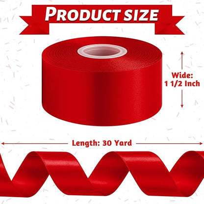 Fullive Red Ribbon 1 1/2 Inch, 30 Yards Red Ribbon for Gift Wrapping, Polyester Satin Christmas Ribbon for Wedding Xmas Tree Valentines Day Decorations DIY Bows Wrapping Bouquet Floral Arrangements