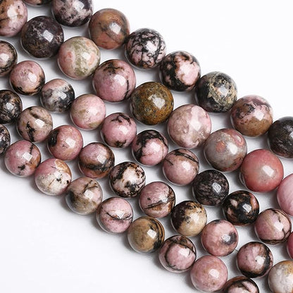 12MM 30PCS Natural Stone Black Stripe Rhodochrosite Gemstone Beads for Jewelry Making DIY Bracelet Necklace Semi Precious Crystal Beads