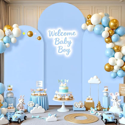 White and Blue Arch Backdrop Cover 8FT 7.2FT 6.6FT Arch Covers Stretchy Backdrop Set of 3, Wedding Arch Cover Spandex Fitted Double-Color Fabric Arch Covers for Party Baby Shower Birthday Decoration