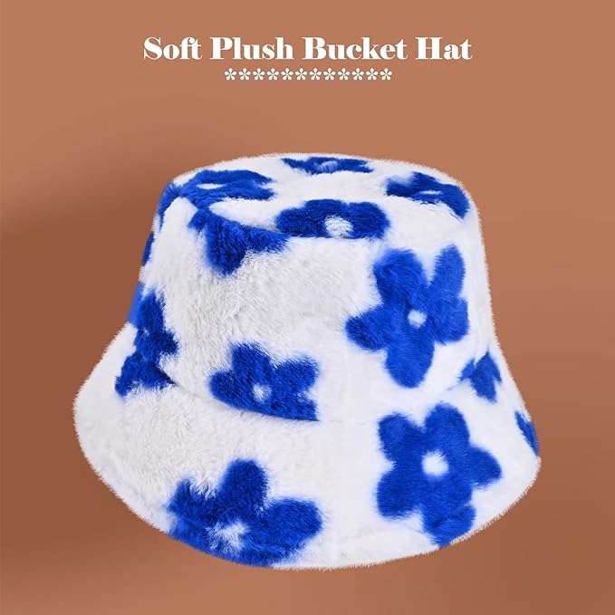 Winter Soft Faux Fur Plush Bucket Hat, Lovely Fisherman Cap, Fashion Outdoor Thick Warm Sun Cap for Women
