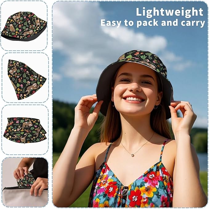 Bucket Hat for Women Men Unisex Sun Cap Packable Outdoor Fisherman Hat Headwear,Reversible Double-Side-Wear